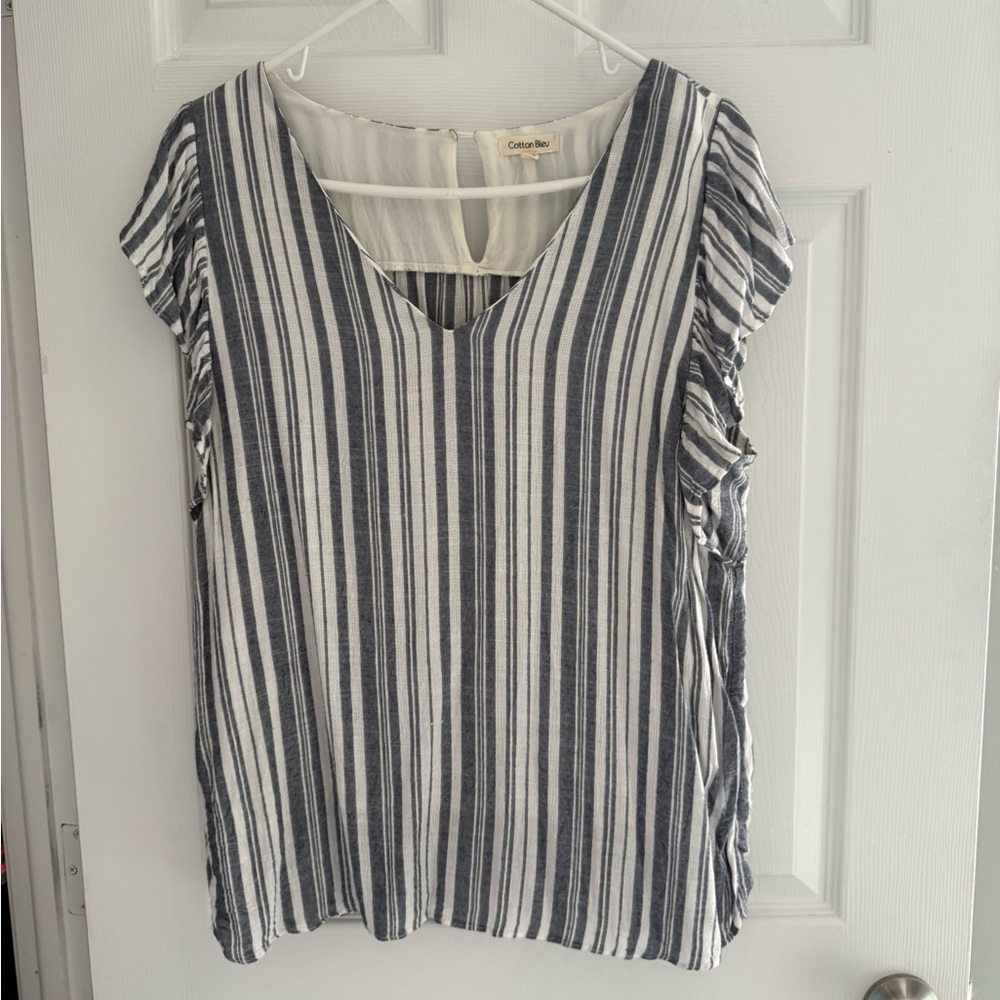 Cotton Bleu Women's Navy and White Striped Blouse